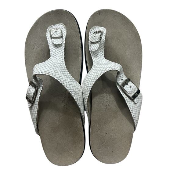 SAS Sanibel Sandals Womens 8.5 M White Leather Croc Print Thong Comfort Casual - Picture 1 of 9